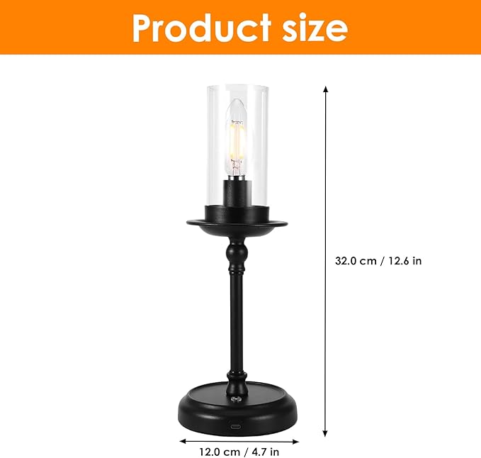 Houkiper LED Candle Table Lamp, 12.6inch Tall Vintage Desk Light with Clear Shade, 3000k Warm Light, Dimmable Night Light for Living Room, Bedroom, Office (Adapter Not Included)