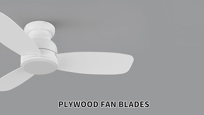 Carro 44 Inch Flush Mount Ceiling Fan without Lights, White Ceiling Fan with Remote Low Profile, 10-Speed Reversible DC Motor, 3 Dual Finish Blades, Indoor for Bedroom