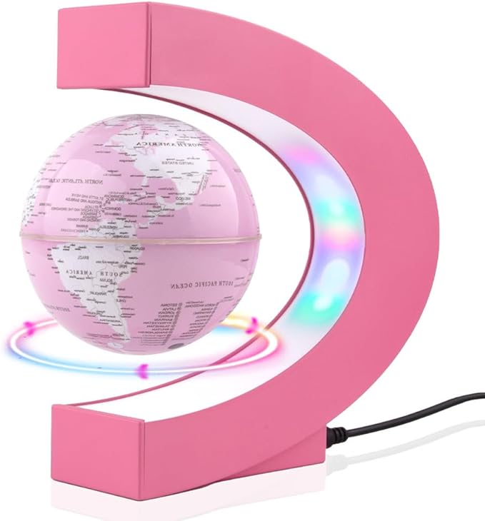 Multi-color Changing Self-rotating Magnetic Levitating Globe, Desktop Decorative Globe, Great Gifts for Ladies, Mothers, Wives, Girlfriends (Pink)