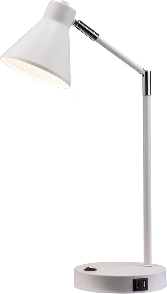 O'Bright Astrum - LED Desk Lamp with Dual USB Charging Ports, 100% Metal, 270 Degree Swivel Arms, Soft White Light (3000K), Bedside & Home Office Table Lamp, ETL Listed, White