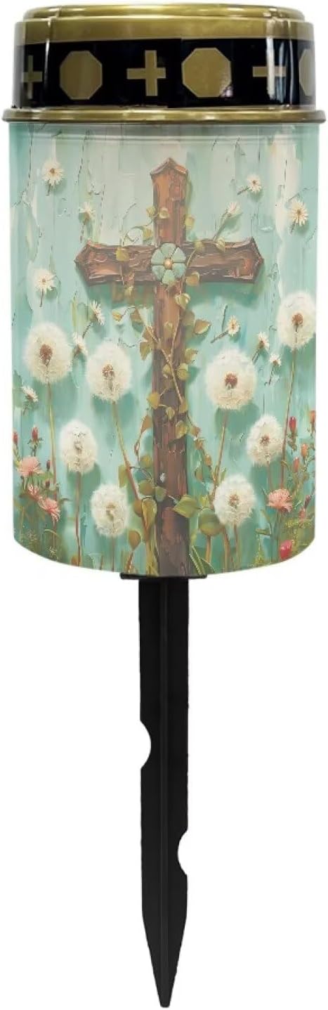 Dandelion Cross Prayer Cemetery Solar Lights for Grave Cemetery Decor Candle Lamp Solar Powered Landscape Lights
