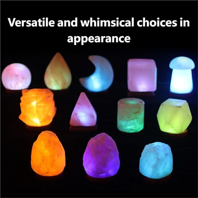 Himalayan Salt Lamp with USB Power, Natural Shape, Color-Changing LED and Warm White Light, Wooden Base Night Light (A, Change Color)