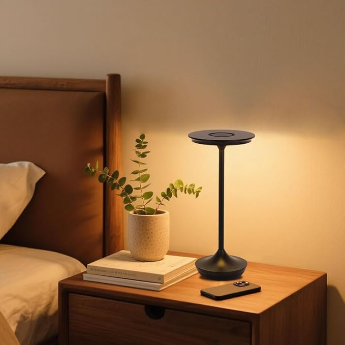 2 Pack LED Rechargeable Cordless Table Lamps,Portable Outdoor 6000 mAh Battery Operated Table Light Touch Control 3 Color Dimmable Waterproof for Patio/Cofee/Restaurant/Camping/Dining/ Bedroom-Black