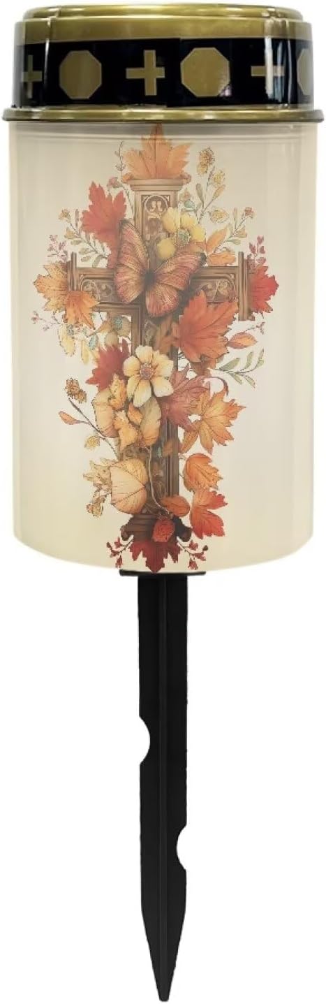 Cross and Flroal Prayer Cemetery Solar Lights for Grave Cemetery Decor Candle Lamp Solar Powered Landscape Lights for Grave