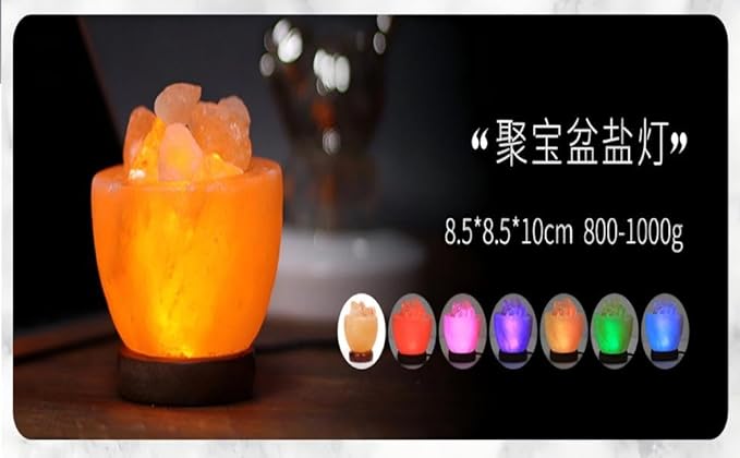 Himalayan Salt Lamp with USB Power, Natural Shape, Color-Changing LED and Warm White Light, Wooden Base Night Light (J, Change Color)
