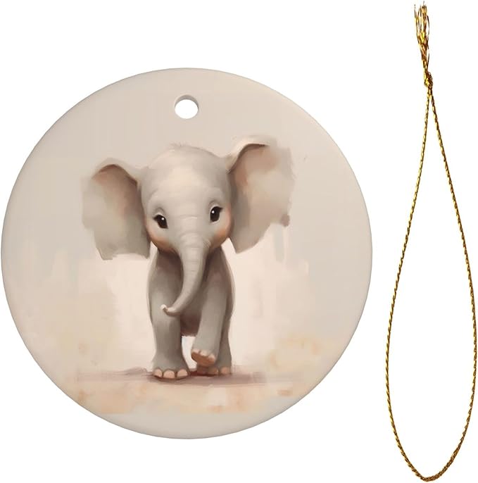 Cute Cartoon Elephant Christmas Ornaments, Christmas Decorations Xmas Tree Hanging Ornaments, Round Ceramic Festive Keepsake Gift for Christmas Decorations Holiday Home Party Decors