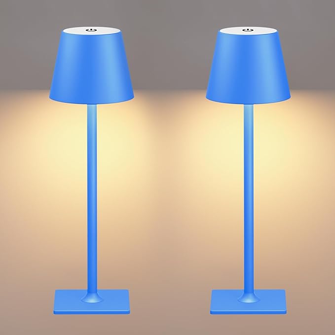 2 Pack Rechargeable Table Lamp - Cordless LED Lamp with 6000mAh Battery Operated LED Desk Lamp, Portable Table Light Outdoor for Dinner Patio Restaurant Bar Bedroom Coffee Shop Night Light(Blue)