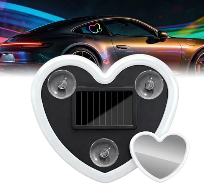 Car LED Ambient Lighting - 7 Colors 8 Modes RGB Solar Powered&USB Charging Two Heart-Shaped Neon Light for Window Car Interior Light Decoration IP65 Waterproof(1Pcs)