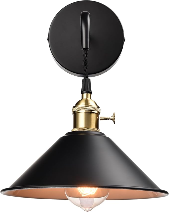 Industrial Wall Sconce 2-Pack with Hanging Height-Adjustable Black Plug-in Wall Lamp with On/Off Switch for Bedroom Bathroom Corridor Porch Patio Hallway
