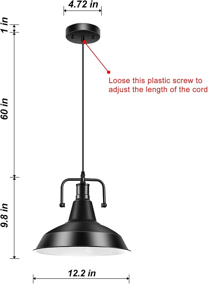 2PCS Farmhouse Pendant Light for Kitchen Island, Black Pendant Lights Fixtures with Metal Shade, Industrial Barn Hanging Lights for Hallway, Kitchen, Sink, Dining Room, Living Room（Bulb not Included）