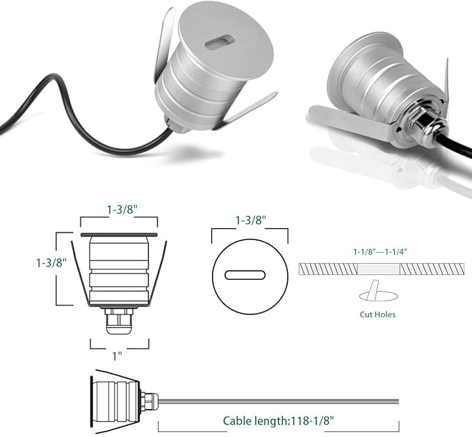 1W Low Voltage LED Step Lights, 3000K Recessed Mini LED In-ground Light, IP67 Waterproof Landscape Lighting for Decks, Stairs, Yards, Walls, Gardens, Patio, DC12V/24V, AC12V