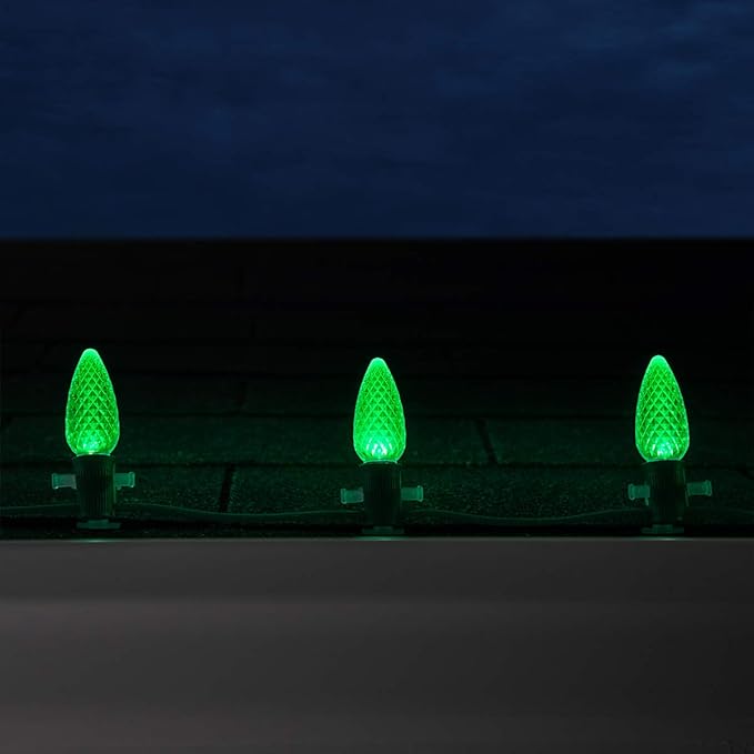 Wintergreen Lighting 100 C9 OptiCore LED Commercial Outdoor Christmas Lights – Heavy Duty Christmas String Lights; Green Wire (100 ft, Green)