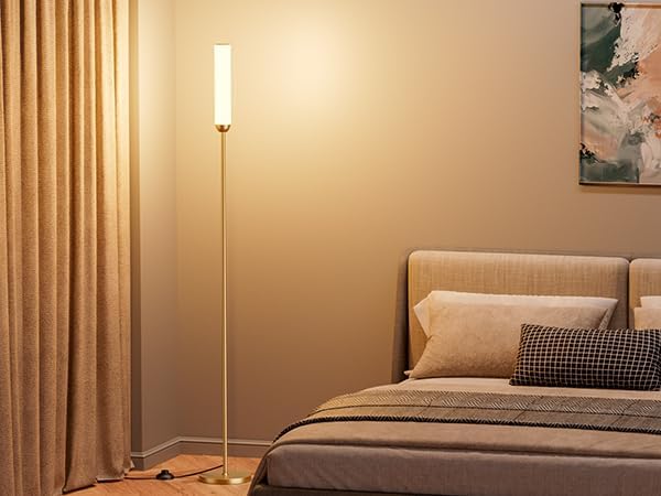 Ambimall LED Floor Lamp with Remote Control, 65" Standing lamp with Stepless Adjustable 3000K-6500K Colors & 30-100% Brightness, Foot Switch(Gold) (Pack of 2)