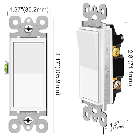 3 Way Switch White, Greencycle 12 Pack Three Way Light Switch Rocker Switches 15A 120/277V, On/Off Rocker Paddle Interrupter, Residential/Commercial Grade,Home & Office,UL/CUL