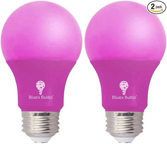 Bluex Bulbs 2 Pack LED A19 Pink Light Bulb - 9W (60Watt Equivalent) - E26 Base Pink LED Pink Bulb, Party Decoration, Porch, Home Lighting, Holiday Lighting, Decorative Illumination