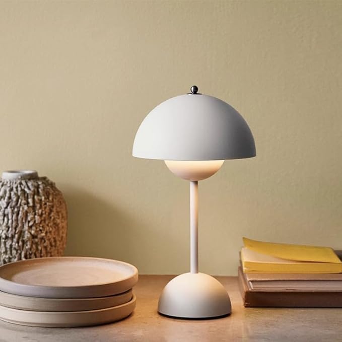 Vintage Style Dome Table Lamp, W,Crystal Flowerpot Table Lamp Portable Cordless Mushroom Lamp | Mushroom Lamp Cordless | Touch-Enabled Nordic | Portable Art Deco (White)
