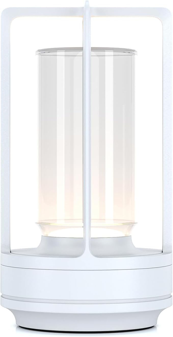 Portable Outdoor Table Lamp, Cordless Dimmable Touch Table Light, Rechargeable Battery Operated Small Lamp with 3 Colors and Brightness Control for Bedroom/Patio/Camping/Bar/Coffee Shop (White)
