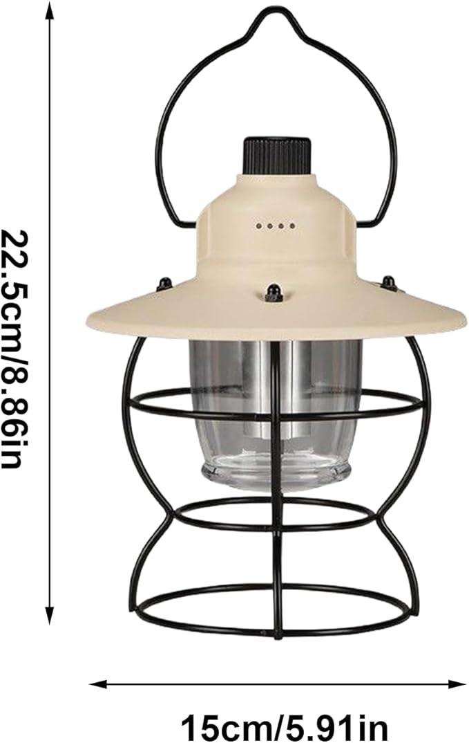 Vintage Lantern - 9 Inch Rechargeable LED | Retro Camping Light | Outdoor Lamp for Garden Patio Porch and Hiking Fishing Ambiance Use