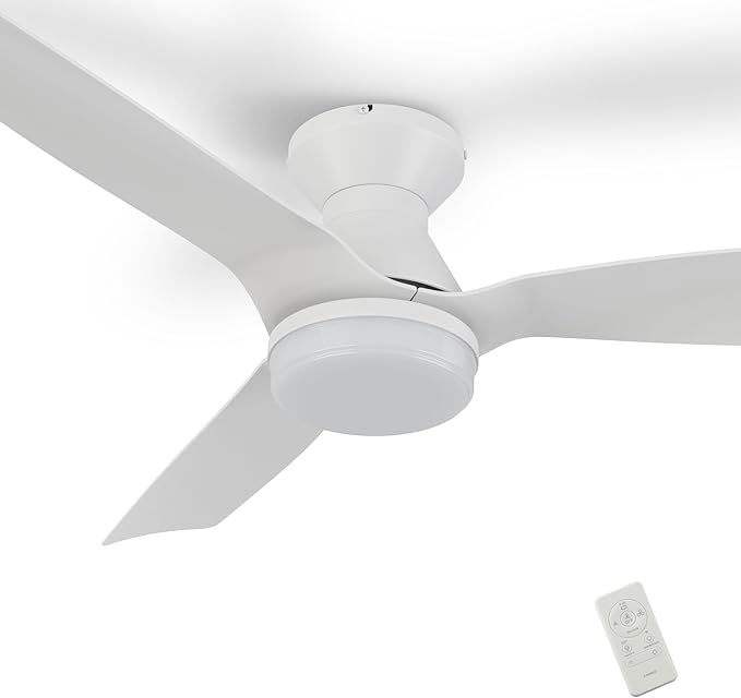 SMAAIR White Ceiling Fans with Lights and Remote, 52 Inch Flush Mount Modern Ceiling Fan with Lights, Quiet DC Motor, 10 Speed Adjustable, Indoor 3 Blade Ceiling Fan for Indoor Bedroom Living Room