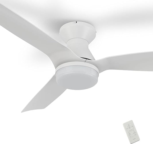 SMAAIR White Ceiling Fans with Lights and Remote, 52 Inch Flush Mount Modern Ceiling Fan with Lights, Quiet DC Motor, 10 Speed Adjustable, Indoor 3 Blade Ceiling Fan for Indoor Bedroom Living Room