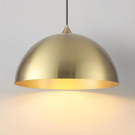 Gold Dome Pendant Light, 16 Inch Large Gold Pendant Light Kitchen Island, Industrial Farmhouse Pendant Lights for Kitchen Island, Dining Room, Cafe, Bar, 1 Pack
