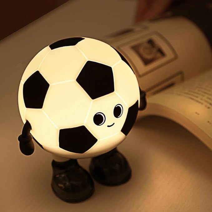 Cute Soccer Silicone Night Light for Kids, Rechargeable 7-Color Changing Lamp with 3-Level Dimming & 30-Min Timer, Safe Squishy Room Decor Christmas/Birthday Gift for Boys Girls