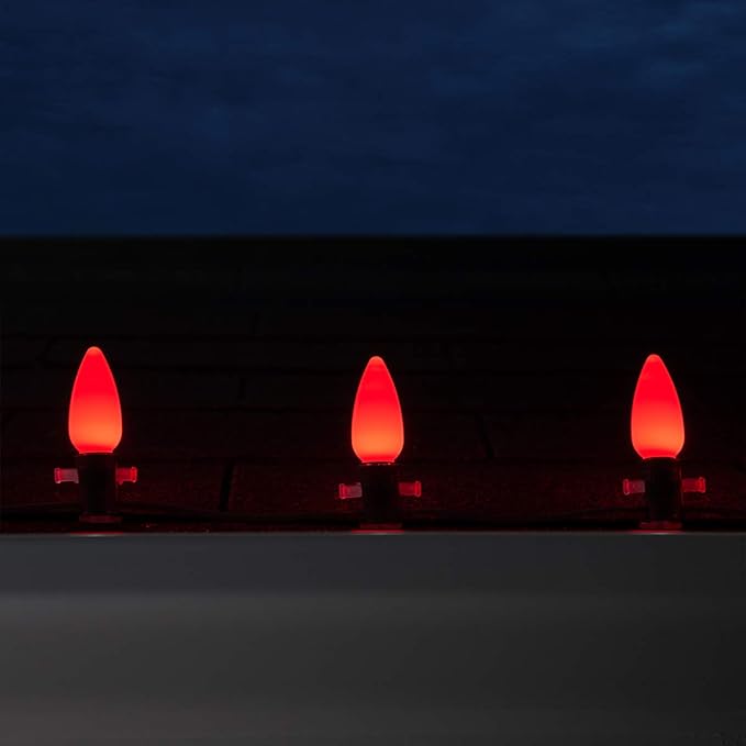 Wintergreen Lighting 25 C9 OptiCore LED Commercial Outdoor Christmas Lights – Heavy Duty Christmas String Lights; Green Wire (25 ft, Red Smooth/Opaque)