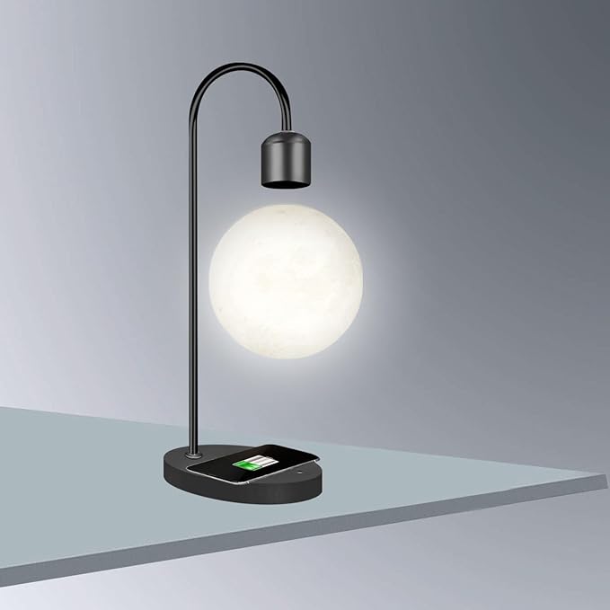 Magnetic Levitation Planetary Light with Wireless Phone Charger, Floating Moon Lamp, 360° Rotating Night Light for Girlfriend, Mom, Birthday, Anniversary(Silver,A)