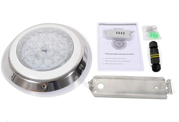 Eapmic 12V 54W Pool Light Underwater Color-Change LED Lights RGB IP68 with Remote (54W Stainless Steel Shell)