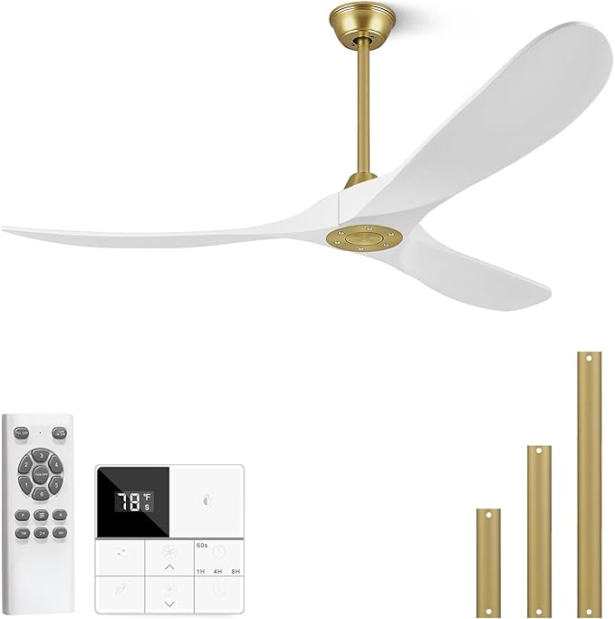 Eliora Ceiling Fan Without Lights 88 Inch Large Fan, Outdoor Ceiling Fan No Lights with Wall and Remote Control, 3 Blade Solid Wood Indoor Outdoor Ceiling Fans for Patios ETL Listed-White gold