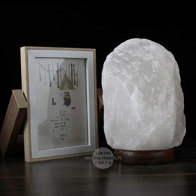 Himalayan Salt Lamp with USB Power, Natural Shape, Color-Changing LED and Warm White Light, Wooden Base Night Light (White, Natural, Monochrome)