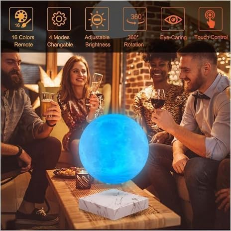 VGAzer Levitating Moon Lamp,Floating and Spinning in Air Freely with 3D Printing LED Moon Lamp 16 Colors Night Light for Unique Gifts,Room Decor (White Moon 16 Colors)