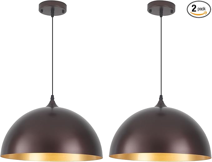 Bronze Pendant Lights Kitchen Island, 16 Inch Large Dome Pendant Light, Modern Farmhouse Pendant Light for Kitchen Island, Dining Room, Cafe, Bar, 2 Pack