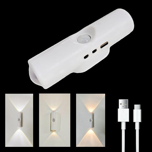 Motion Sensor Wall Lamp, Motion Sensor Light Indoor, Smart Night Light, Rechargeable Sensor Bathroom Light, Magnetic Mount lamp for Bedroom, Bathroom, Courtyard, Livingroom (White-3 Color)