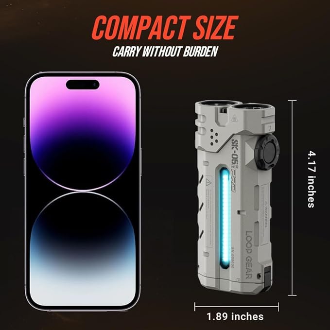 LOOP GEAR SK05PRO Mao 4360 Lumens Flat EDC Flashlight, 8000mAh Rechargable Flash Light Combines Floodlight Spotlight and Sidelight Idea for Emergency Camping - IP68 with Magnetic and Back Clip