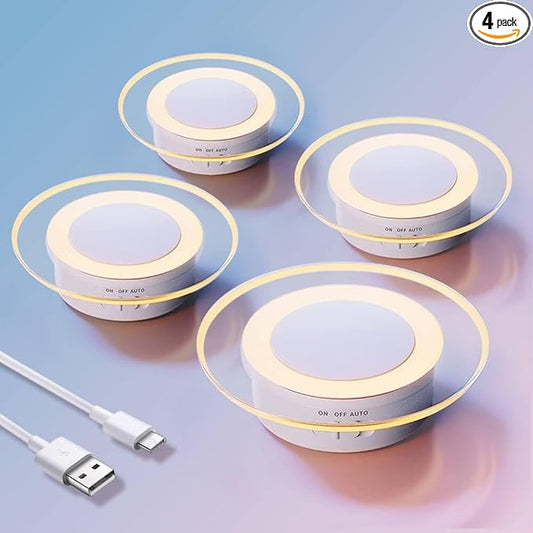 4 Pack Magnetic Motion Sensor Night Light with Stick-On Base, Cruise Rechargeable Battery Powered Cordless Glow Light, Ideal for Bedroom, Bathroom, Stairway- Moonlit