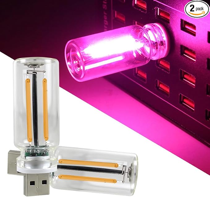 2 PCS Car Lights Interior, Plug-in Retro Car Atmosphere Lamp with Touch Dimmable, Portable Mini Glass Bottle LED Bulb Night Lights for Vehicle Hallway Camping Halloween Decoration (pink)