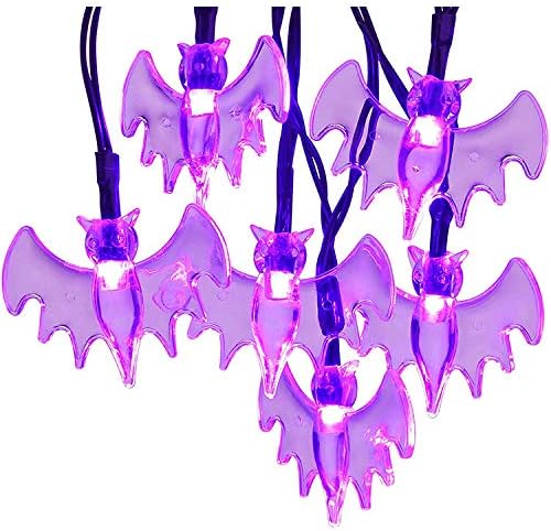 Halloween Solar String Lights, 21.3 Ft 30 LED Purple Bat LED Lights IP65 Waterproof for Halloween Outdoor Indoor Party Decor, Patio, Lawn, Garden, Yard