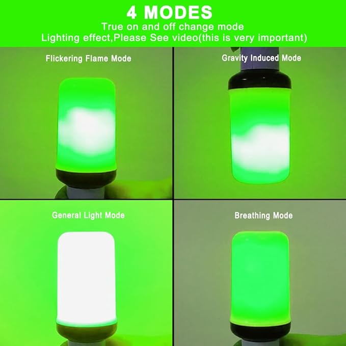 Bitrue LED Flame Light Bulbs, 4 Modes Green Flame Effect Bulbs, E26 Base Fire Light Bulb with Gravity Sensor, Flickering Light Bulbs for Halloween Home Decor(Green 2 Pack)