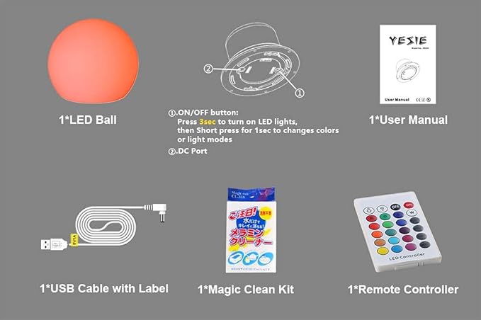 YESIE 8-Inch Floating Pool Light, Rechargeable LED Ball Light, Remote Control, Hot tub Accessories,Bathtub Lamp,16 RGB Colors Outdoor Patio Orb Home Decoration
