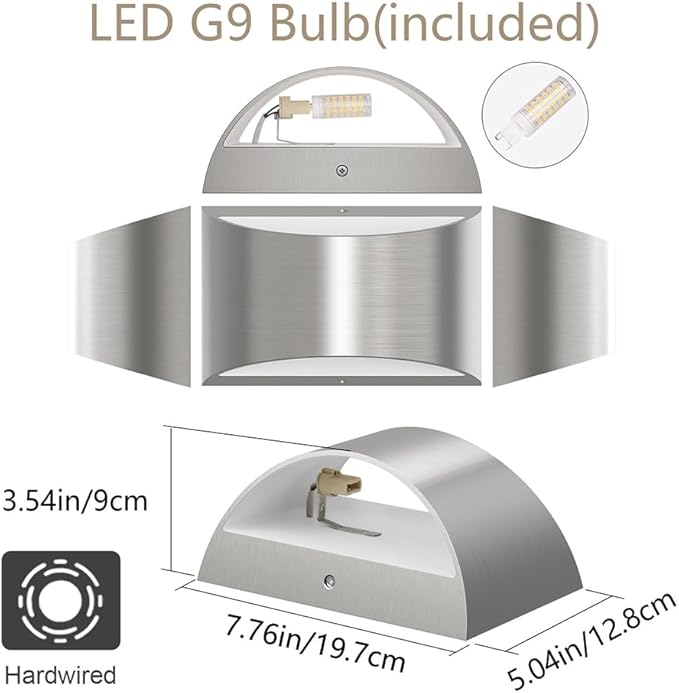 Aipsun Nickel Modern LED Wall Sconce Hardwired Indoor Wall Lights Set of 2 Up and Down Wall Mount Light for Living Room Bedroom Hallway Corridor Conservatory Warm White 3000K(with G9 Bulbs)