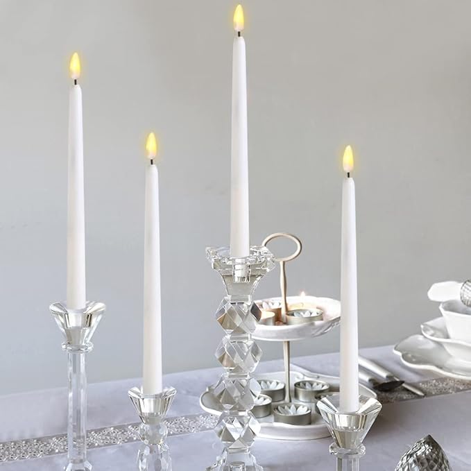 White Flameless Taper Candles with Remote, Flickering Battery LED Candlesticks Spring Home Candle Decor Set of 6