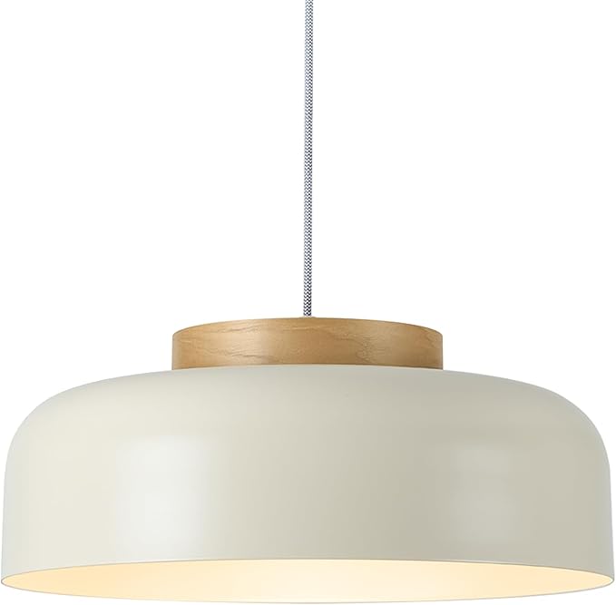 Modern Large Pendant Light, 17.7 inch,Cream Lampshade,Natural Wood,Simple Chandelier for Dining Room,Kitchen Table
