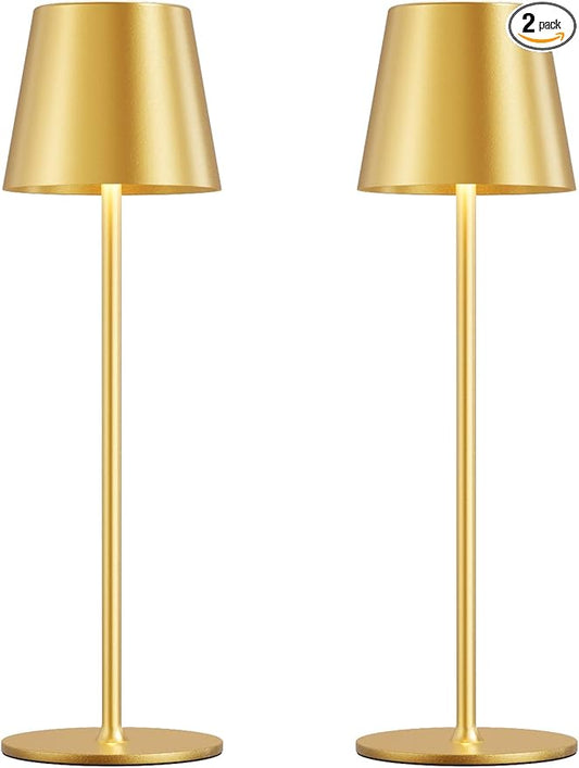Cordless Table Lamp Rechargeable Gold - KK 2 Pack 5000mAH Battery Operated Lamp for Dining Table, 3 Color Stepless Dimming Waterproof LED Wireless Lamp for Counter, Outdoor Patio, Touch Control
