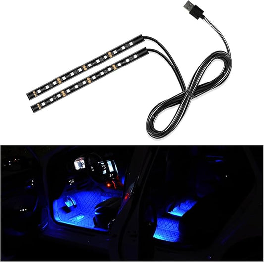 Car LED Strip Light, 24 LED Auto Interior Under Dash Atmosphere Lights with USB Port, Vehicle Decor Lamp Ambient Night Light Strip Lighting Kit, Universal Car Accessories (Blue)