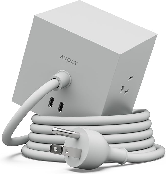 USB-C Power Strip 65W – 3 AC Outlets + 2 USB-C Fast-Charging Ports – Magnetic Power Hub for Desk, Nightstand & Home Office – AVOLT Square 1 (Gotland Grey, USB C - 5.9ft)