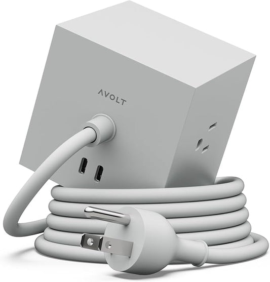 USB-C Power Strip 65W – 3 AC Outlets + 2 USB-C Fast-Charging Ports – Magnetic Power Hub for Desk, Nightstand & Home Office – AVOLT Square 1 (Gotland Grey, USB C - 5.9ft)