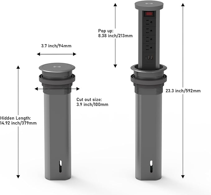 Pop up Outlet for countertop 4.72in Desk Grommet Power Station PD20W USB C 4 Outlets 3 USB Ports 1 Wireless charger 15A Outlets Fast charging Space Saver Outlet for Kitchen Office 6ft Cord