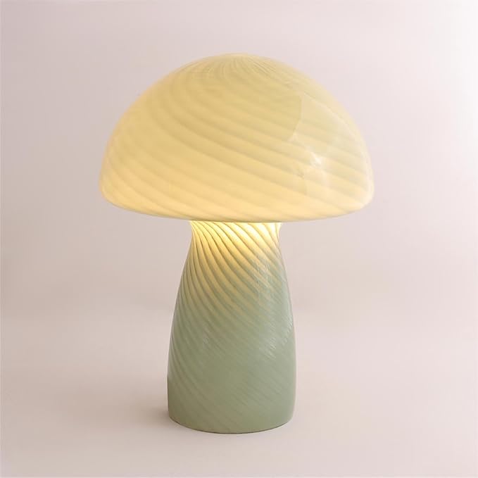 Urban Lifestyle 12" Green Striped Glass Mushroom Lamp, Modern Retro Table Lamp for Bedroom, Living Room, or Office Décor
