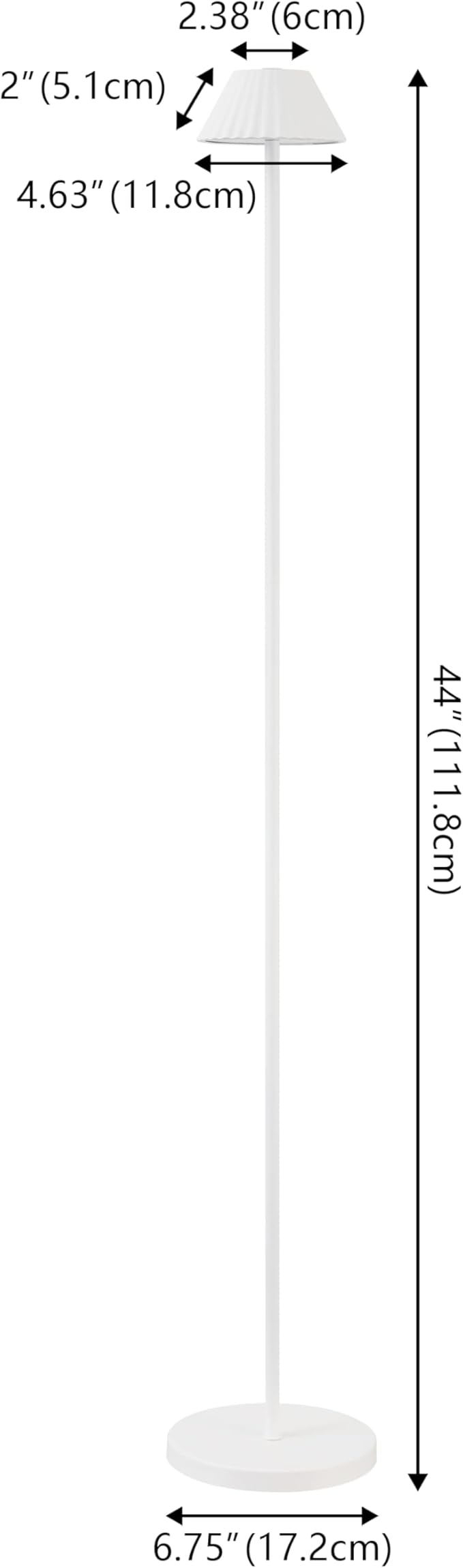 JONATHAN Y 44" White Modern Rechargeable Cordless LED Floor Lamp for Patio, Dimmable Minimalist Indoor Outdoor Standing Light, Pleated Iron Shade, Touch Sensor (JYL7168B)